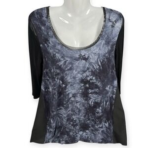 Black Tie-dye Pullover Top Tunic Sheer Sleeves Scoop Neck Sm Goth Dark Shu Shu